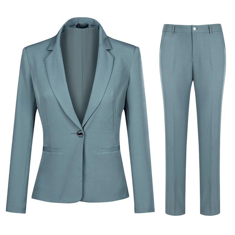 YUNCLOS Women's 2 Piece Office Work Suit Set One Button Blazer and Pants (Green, X-Large) - Image 1